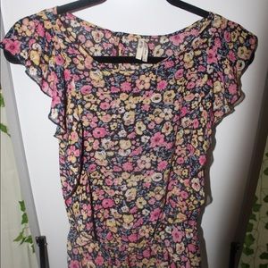 Flower Satin Short Sleeve Blouse